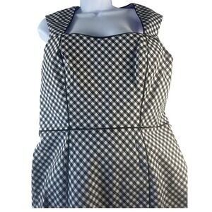 White House Black Market Gingham Sheath Dress Black White Cutout Back Size 12